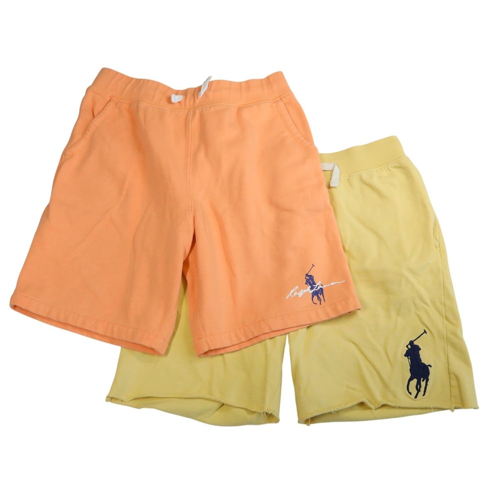 Polo Ralph Lauren Sweat Shorts Bundle Kids L 14-16 Orange Yellow Big Pony Lot 2